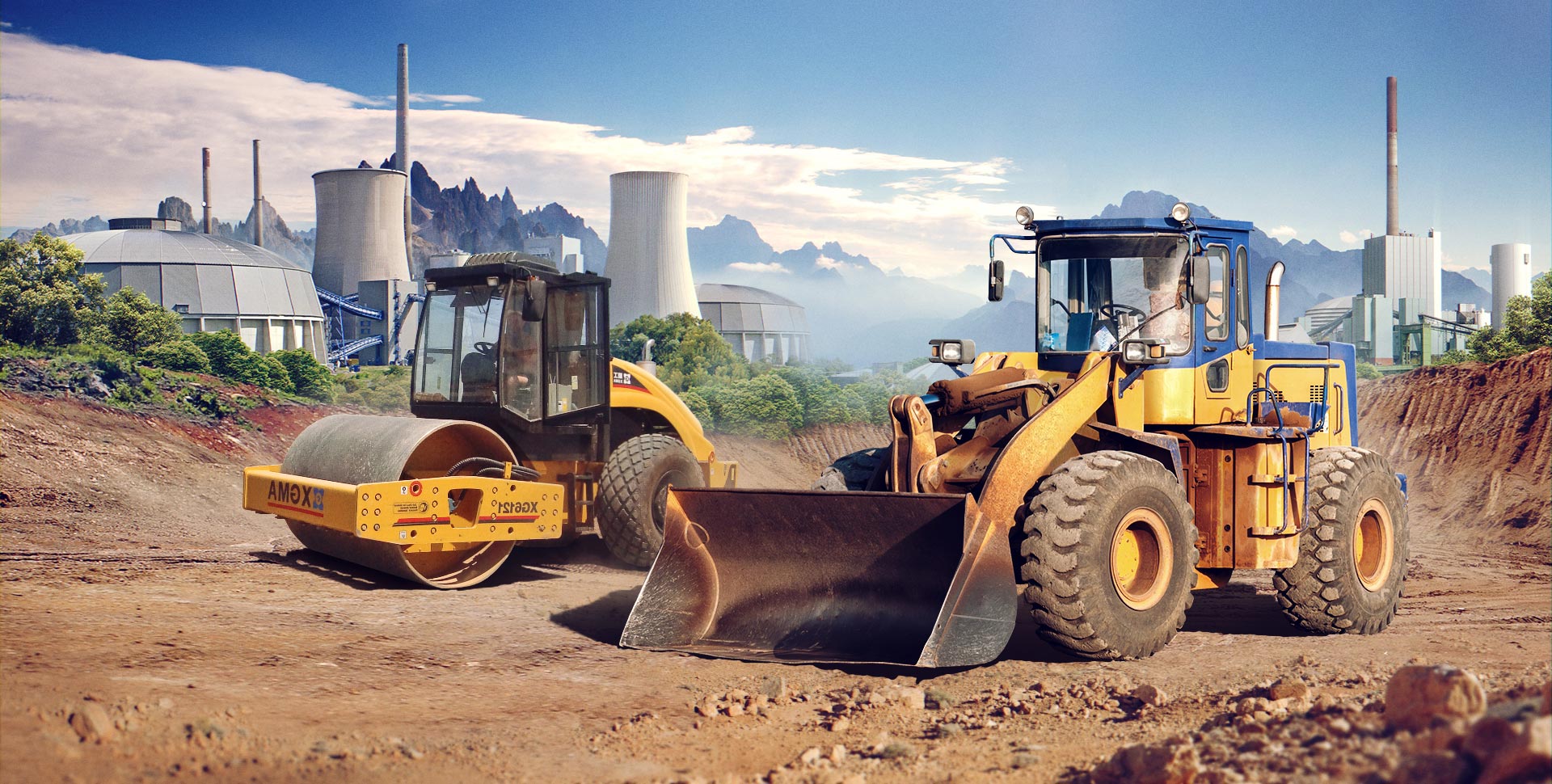 Modern construction site with multiple heavy machines