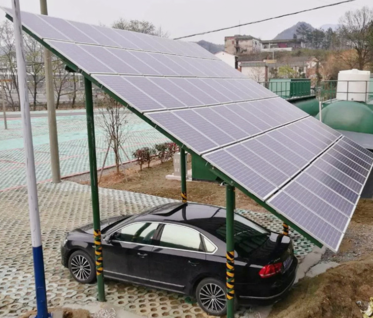 Solar panels covering the roof of a modern office center