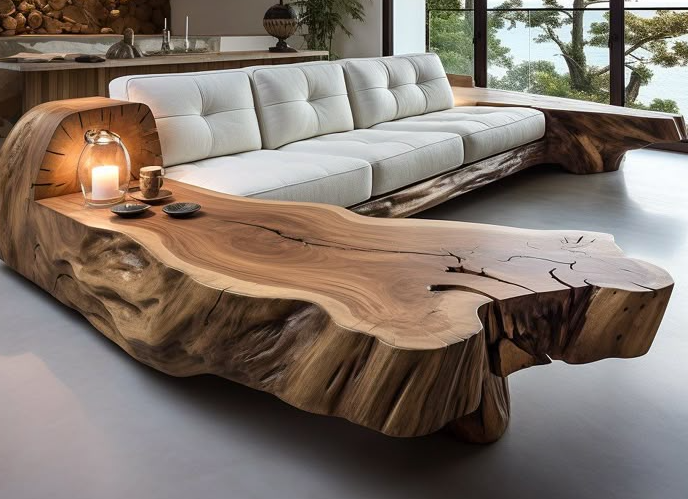 Custom wooden shelves and table