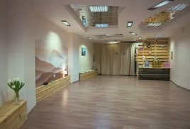 Calm yoga practice area with props